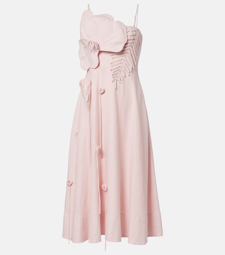 Floral-appliqu linen-blend midi dress in pink - Farm Rio | Mytheresa Floral-appliqu linen-blend midi dress in pink - Farm Rio | Mytheresa