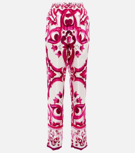Printed silk twill straight pants in pink - Dolce Gabbana