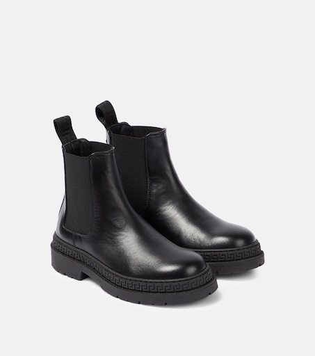 Greca leather Chelsea boots in black - Versace Kids | Mytheresa