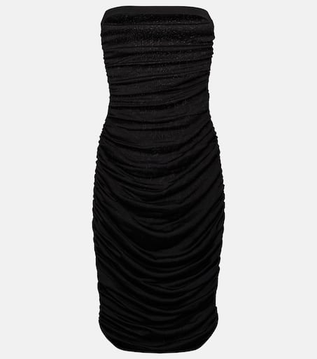 ワンピース SAINT LAURENT Black Cupro Mini Dress Saint Laurent Velvet Cupro Compact Mini Dress in Black | FWRD