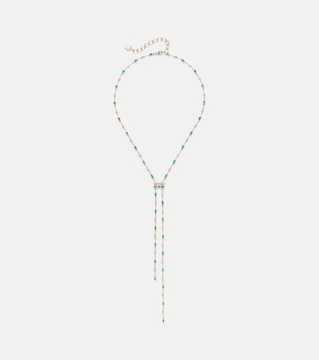 Cascade Y 18kt gold necklace with emeralds and diamonds