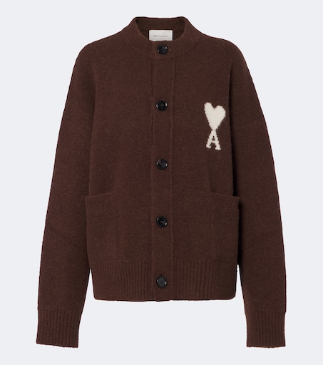 Ami De Coeur alpaca and wool-blend cardigan in brown - Ami Paris