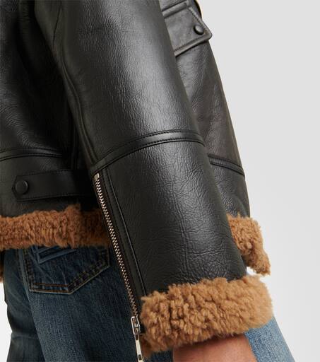 Shearling Trimmed Leather Biker Jacket in Black - Yves Salomon