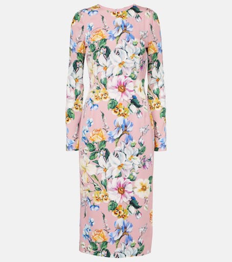 ◆Dolce & Gabbana 最新作◆ウール ミディ シース ドレス/Pink◆ Calf-length sheath dress in branded floral cordonetto lace