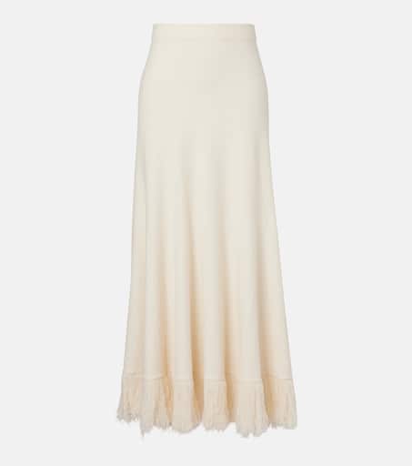 Knitted cotton-blend maxi skirt in white - Bottega Veneta