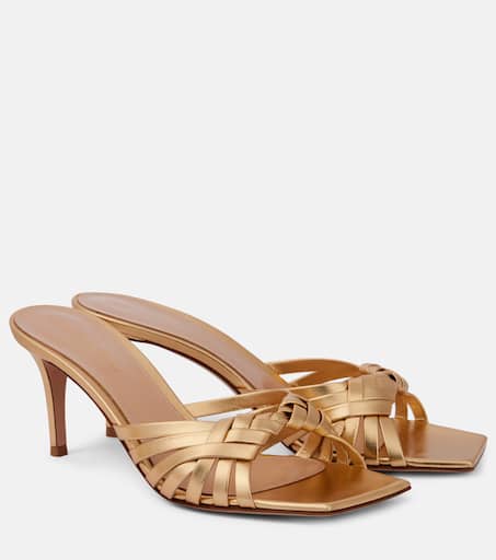 Woven metallic leather mules in gold - Gianvito Rossi