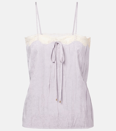 Lace-trimmed silk top in grey - Chloe | Mytheresa
