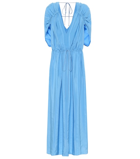 monica blue dress - Ruffled mesh maxi by SIEDRS and hidden side pockets The Stained Blue Dress that