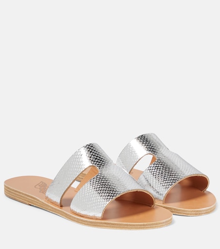 Apteros Fish Scale Effect Metallic Leather Sandals in Silver - Ancient  Greek Sandals | Mytheresa