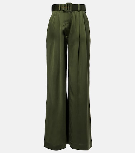 Silk wide-leg pants in green - Zimmermann | Mytheresa