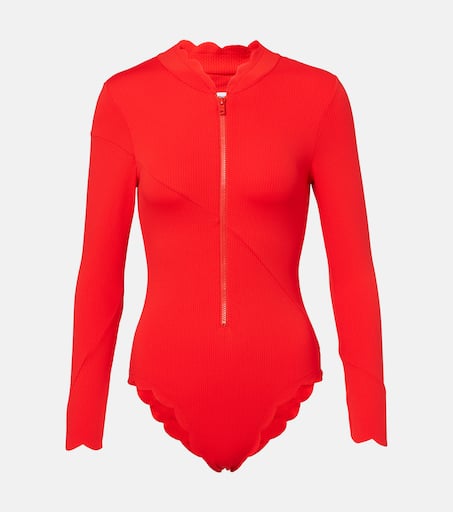 North Sea scalloped rashguard swimsuit in red - Marysia