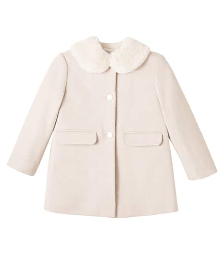 キッズアウター Bonpoint  Bonpoint coat in wool blend check Faux shearling-trimmed wool-blend coat in beige - Bonpoint