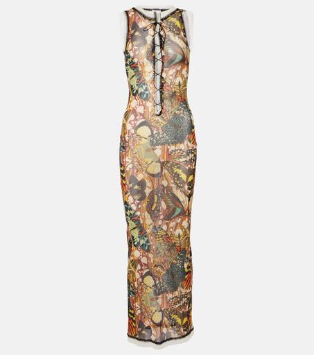 Printed lace-trimmed mesh maxi dress in multicoloured - Jean