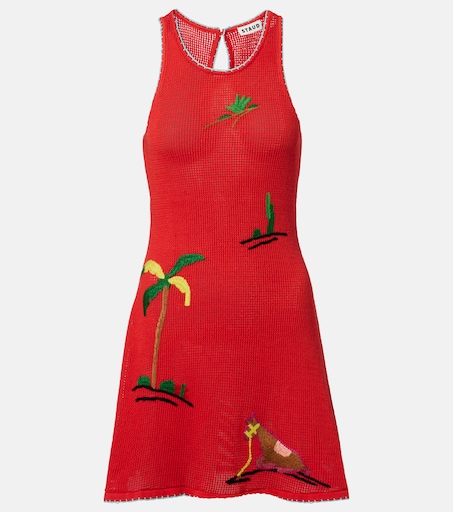 staud pink and red dress Staud - Shoko Colorblock Sweater Dress in Fuschia Bordeaux