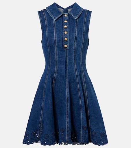 white christmas dresses Self Portrait Blue Denim Flared Midi Dress main image 0