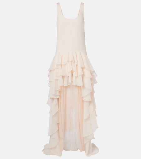 fitted lace wedding dress Indira White Halter-Neck Maxi Dress With Asymmetric-Floral Hem – Club L  London main image 1