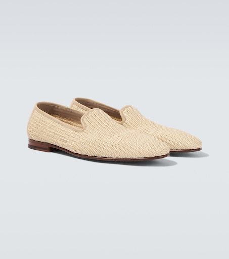 Mario leather-trimmed raffia loafers