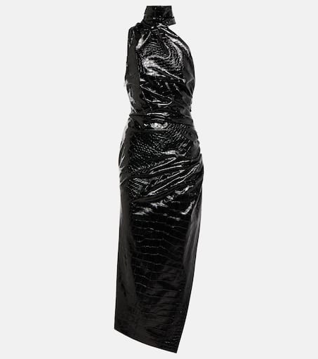 スカート Alaia GONNA MIDI CON MOTIVO COCCODRILLO Asymmetric croc-effect midi dress in black - Alaia | Mytheresa