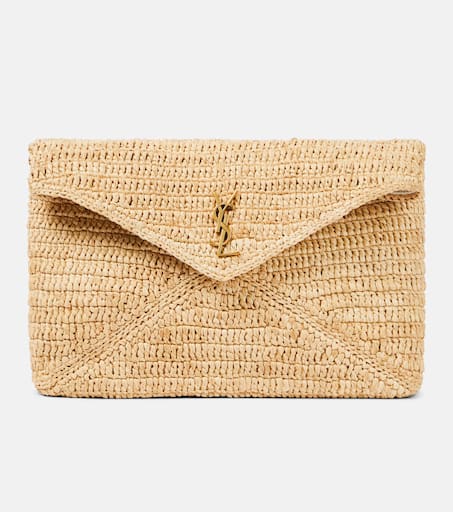 【関税&送料込】Saint Laurent Raffia And Leather Cassandre S SAINT LAURENT Cassandre raffia clutch | NET-A-PORTER