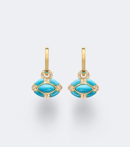 Riviera Petite 18kt gold huggie earrings with turquoise and diamonds