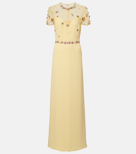 Embellished sequined crpe gown in yellow - Costarellos | Mytheresa