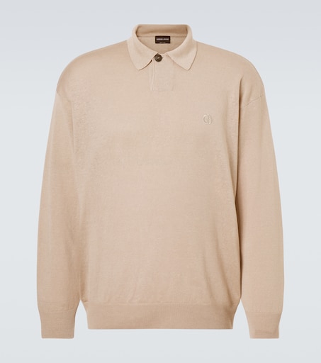 Giorgio Armani Embroidered linen-blend polo sweater