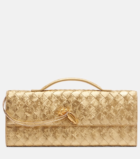 Bottega Veneta Andiamo Intrecciato metallic leather clutch