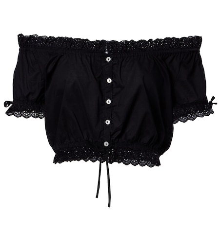 Nala broderie anglaise cotton poplin crop top in black - Poupette