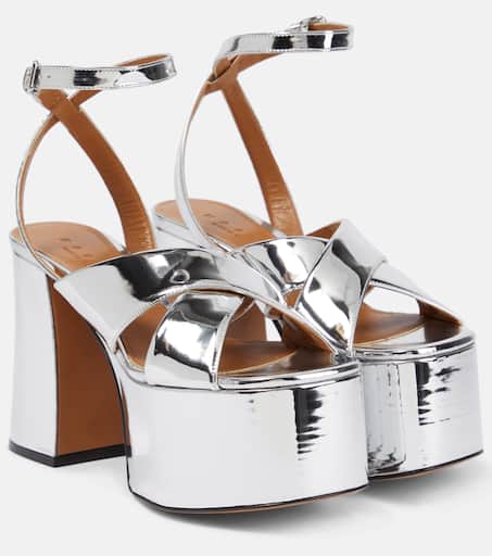 Mirrored leather platform sandals in silver - Marni | Mytheresa