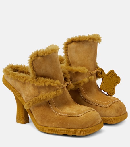 EKD shearling-lined suede mules in yellow - Burberry | Mytheresa