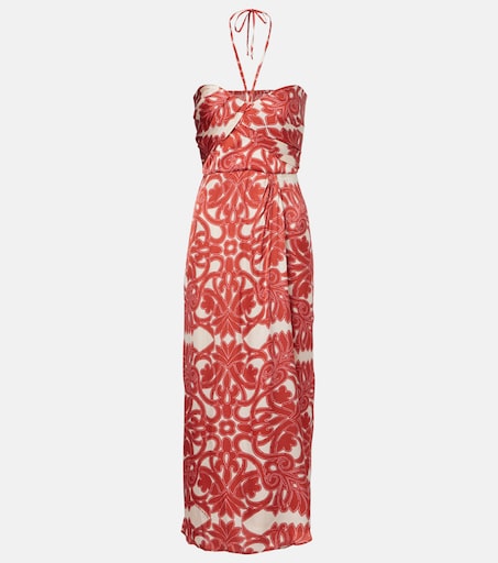 Robe midi Collina imprimée en satin en rouge – Poupette St Barth | Mytheresa