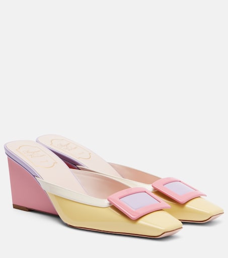 Belle Vivier 60 patent leather wedge mules in multicoloured