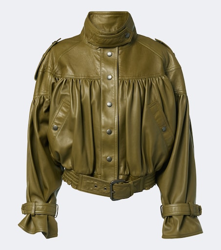 Cropped leather jacket in green - Chloe | Mytheresa