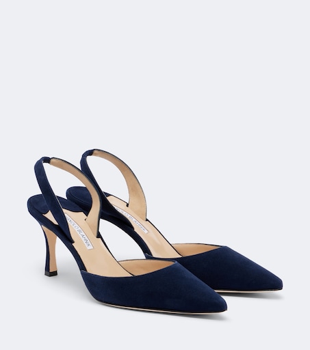Carolyne 70 suede slingback pumps in blue - Manolo Blahnik | Mytheresa