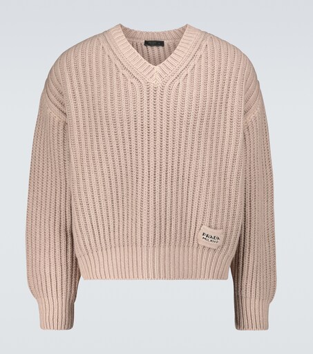 Cashmere And Wool V Neck Sweater in Pink - Prada | Mytheresa