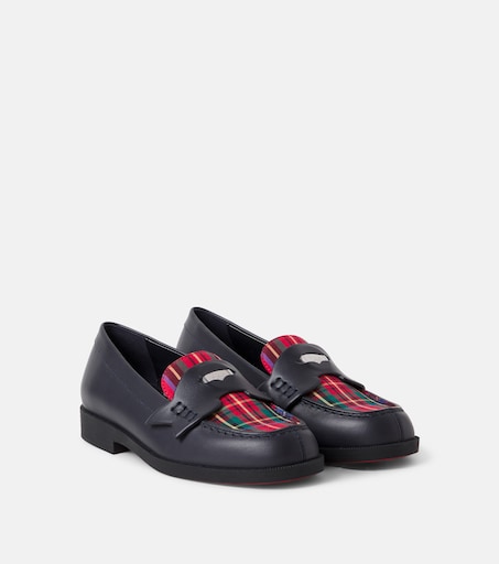 Christian Louboutin Kids 미니 페니 체크 레더 로퍼