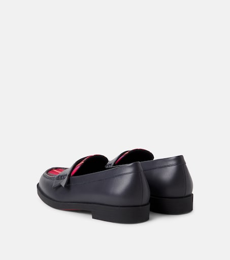 Christian Louboutin Kids 미니 페니 체크 레더 로퍼