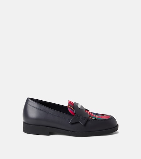 Christian Louboutin Kids 미니 페니 체크 레더 로퍼