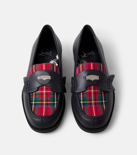 Christian Louboutin Kids 미니 페니 체크 레더 로퍼