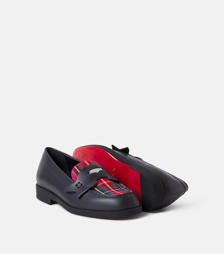 Christian Louboutin Kids 미니 페니 체크 레더 로퍼