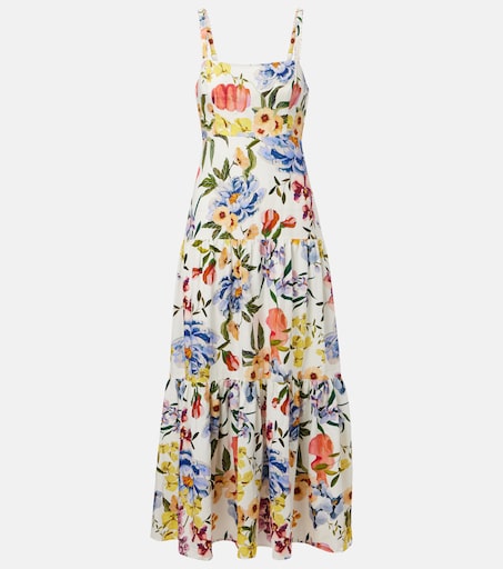 Floral linen-blend midi dress in multicoloured - Farm Rio | Mytheresa