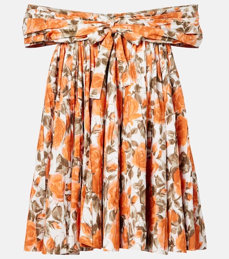 Floral pleated cotton poplin minidress in orange - Chloe | Mytheresa