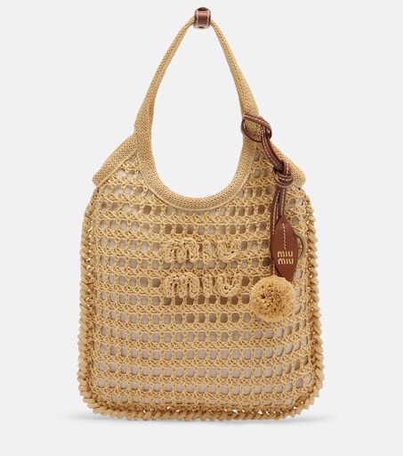 Ivy crochet raffia shoulder bag in beige - Miu Miu | Mytheresa