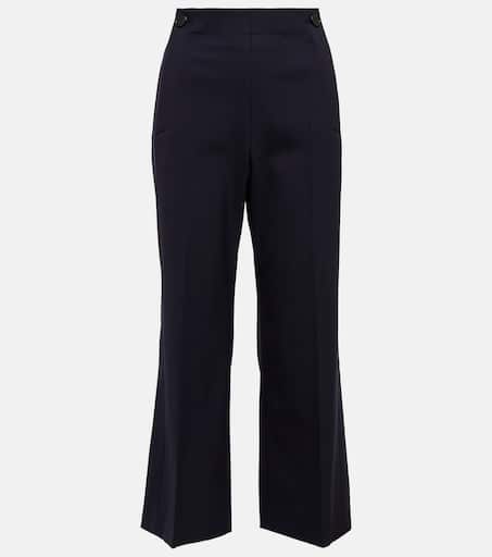 パンツ CO CROPPED FLARE PANTS IN VISCOSE AND WOOL High-rise cropped flared wool pants in blue - Chloe | Mytheresa