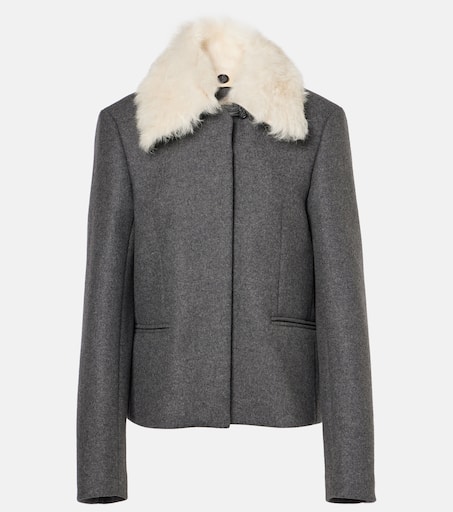 Shearling-trimmed wool-blend jacket in grey - Toteme | Mytheresa