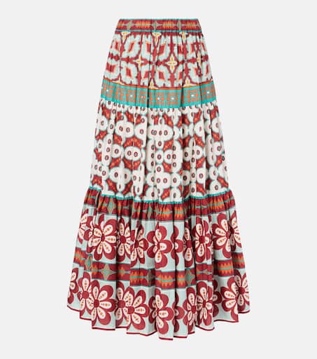 【La DoubleJ】 Big tieredコットンアンドシルク maxiスカート LA DOUBLEJ Big tiered printed cotton-poplin maxi skirt | NET
