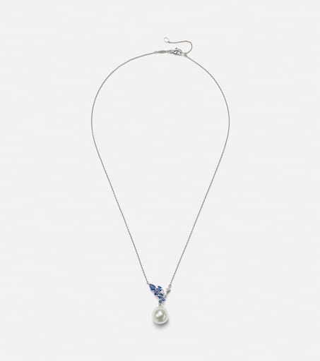 Romance 18kt white gold necklace with sapphires, diamonds, and pearl