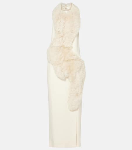 【Toteme】 Cadyミディ shiftドレス Shearling-trimmed cady midi dress in white - Toteme | Mytheresa