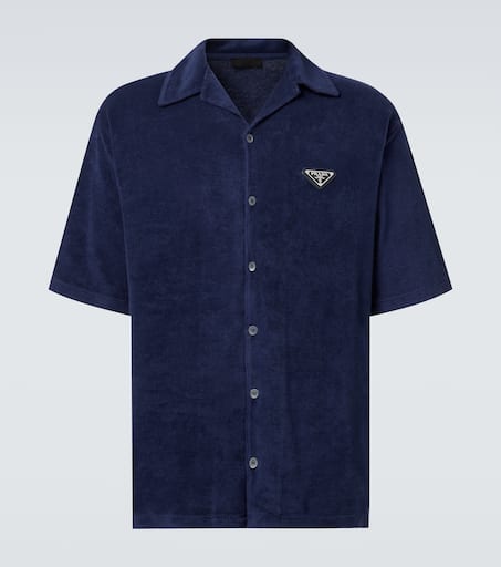 Cotton terry bowling shirt in blue - Prada | Mytheresa
