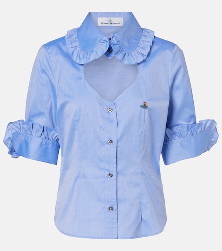 Vivienne Westwood 刺繍 FRILL SHIRTS 限定店舗 Toulouse Frill cutout cotton poplin shirt in blue - Vivienne